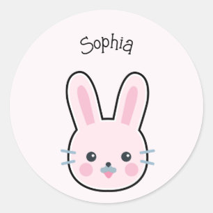 Pegatina Redonda Conejo rosa Cute Kawaii