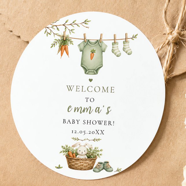 Pegatina Redonda Conejo Rústico Bebé Criado Localmente Editable (Locally Grown Baby Rustic Bunny Editable Classic Round Sticker)