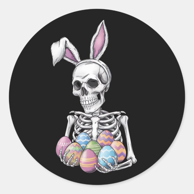 Pegatina Redonda Conejo Skeleton con huevos de Pascua Conejo Funny (Anverso)
