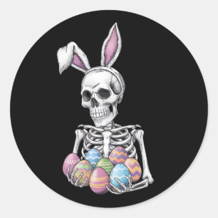 Pegatina Redonda Conejo Skeleton con huevos de Pascua Conejo Funny