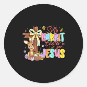 Pegatina Redonda Conejo tonto la pascua es para Jesús niños niñas m