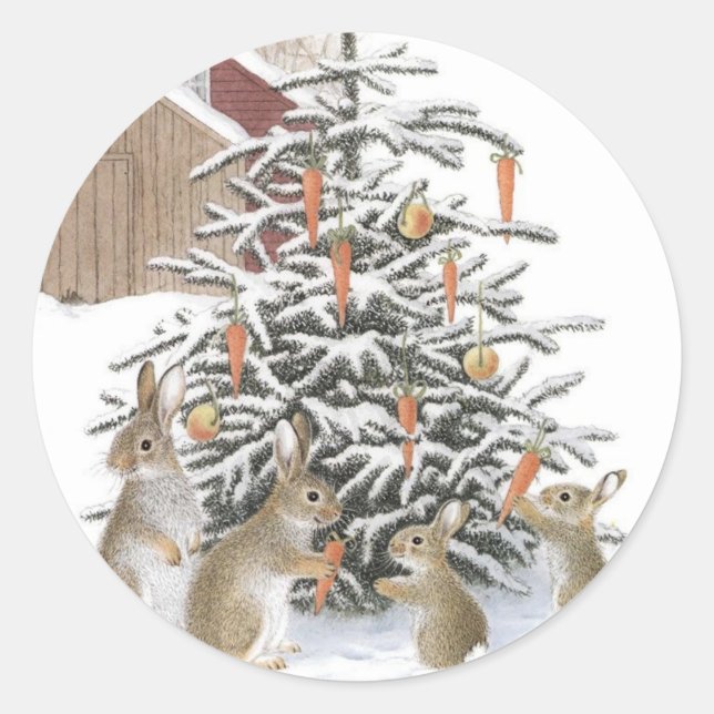 Pegatina Redonda conejos de Navidad  (Anverso)