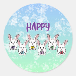 Pegatina Redonda Conejos de Pascua con Forma de Huevo