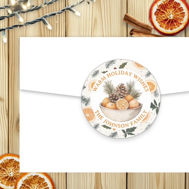Pegatina Redonda Cones de pino y Naranjas Navidades personalizados (Subido por el creador)