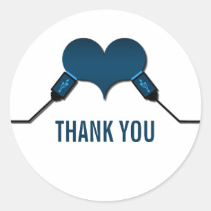 Pegatina Redonda Conexión de amor USB Gracias Pegatinas, azul