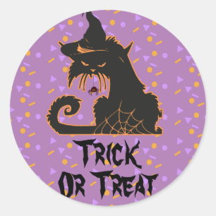 Pegatina Redonda Confeti de Fiesta del Gato Negro de Halloween