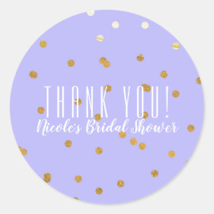 Pegatina Redonda Confeti de lunares púrpura y dorado Favor moderno 