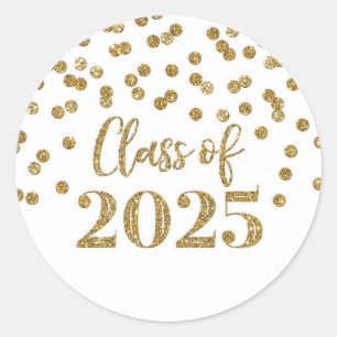 Pegatina Redonda Confeti de Oro Graduación 2025