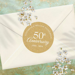 Pegatina Redonda Confeti de polvo de oro del 50 aniversario