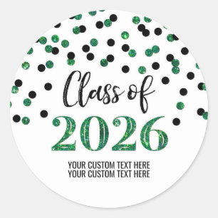 Pegatina Redonda Confeti Negro Verde Graduación 2026