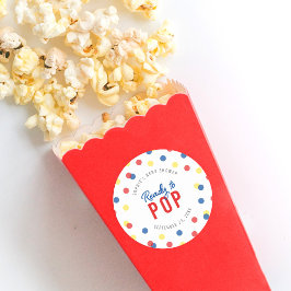 Pegatina Redonda Confetti amarillo rojo listo para usar Baby Shower