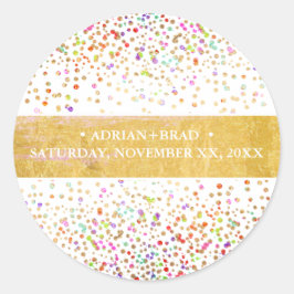 Pegatina Redonda Confetti arcoiris de PixDezines