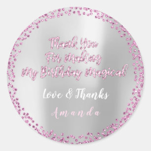 Pegatina Redonda Confetti Cumpleaños Party Favor Gracias Gray Silve