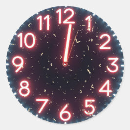 Pegatina Redonda Confetti De Año Nuevo En El Reloj De La Nevera De