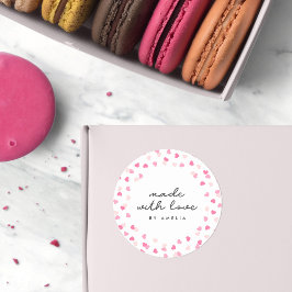 Pegatina Redonda Confetti De Corazón Rosa Disperso Hecho Con Amor