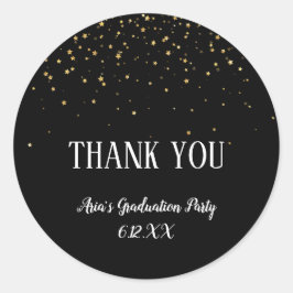 Pegatina Redonda Confetti de oro en graduación negra gracias a ti