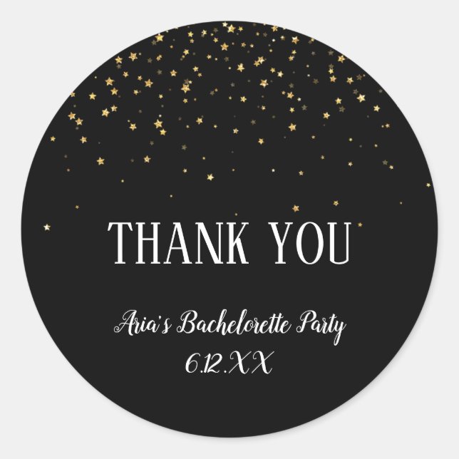 Pegatina Redonda Confetti de oro en la soltera negra gracias Pegati (Anverso)