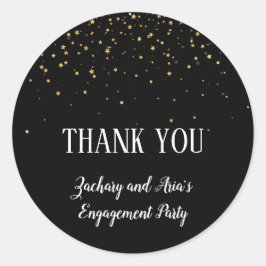 Pegatina Redonda Confetti de oro sobre compromiso negro gracias a t