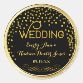 Pegatina Redonda Confetti negro y oro Boda moderno