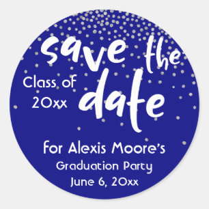 Pegatina Redonda Confetti plateado sobre la marina, ahorro moderno