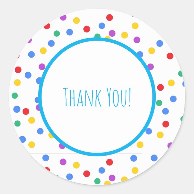 Pegatina Redonda Confetti Polka Dots Kids Birthday Thank You (Anverso)