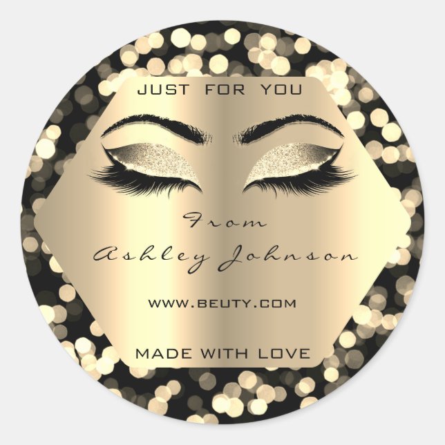 Pegatina Redonda Confetti Purpurina Champaigne Gold Hecho Con Amor (Anverso)