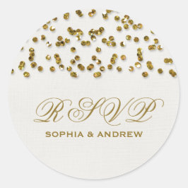 Pegatina Redonda Confetti Purpurina del glamour del oro RSVP