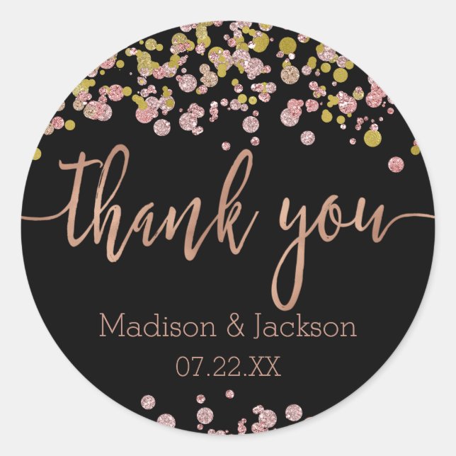 Pegatina Redonda Confetti Sparkle Shine Rosa Favor de la Boda de Or (Anverso)