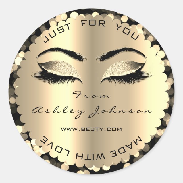 Pegatina Redonda Confetti Sparkly Purpurina Gold Lash Hecho Con Amo (Anverso)