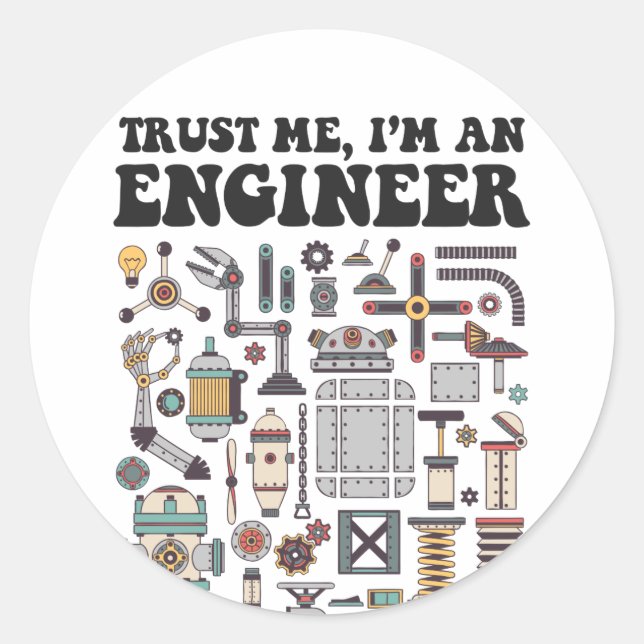 Pegatina Redonda Confía en mí, soy ingeniero (Anverso)