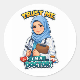 Pegatina Redonda Confía en Mí Soy un Sticker de Doctor Hijabi