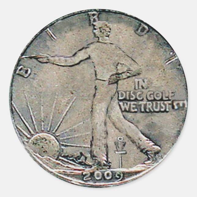 Pegatina Redonda Confiamos en el golf en disco (Anverso)