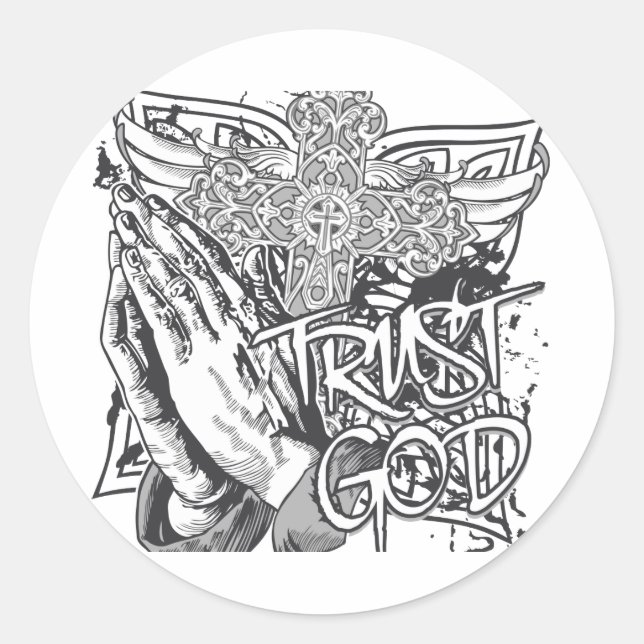 Pegatina Redonda Confiar en Dios (Anverso)