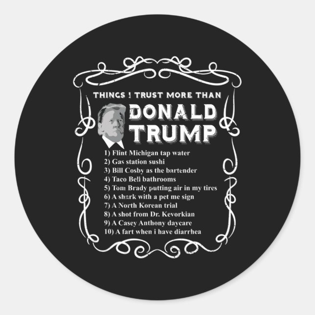 Pegatina Redonda Confío más que en Donald Trump contra el voto blan (Anverso)