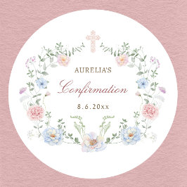 Pegatina Redonda Confirmación de elegante marco floral