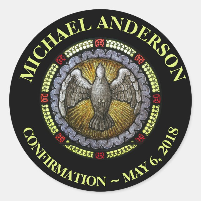 Pegatina Redonda Confirmación de Vidrio Manchado por Espíritu Santo (Anverso)