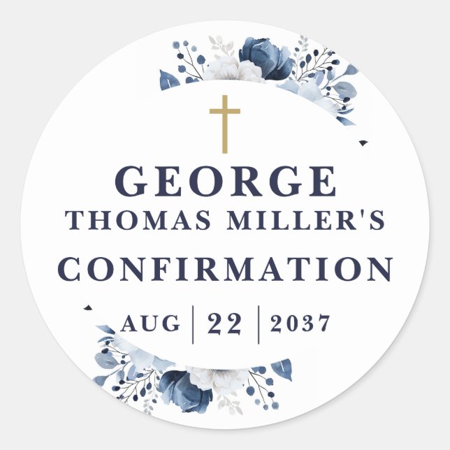 Pegatina Redonda Confirmación moderna botánica de Marina (Anverso)