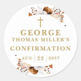 Pegatina Redonda Confirmación moderna botánica de otoño rústica