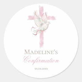 Pegatina Redonda Confirmation pink cross
