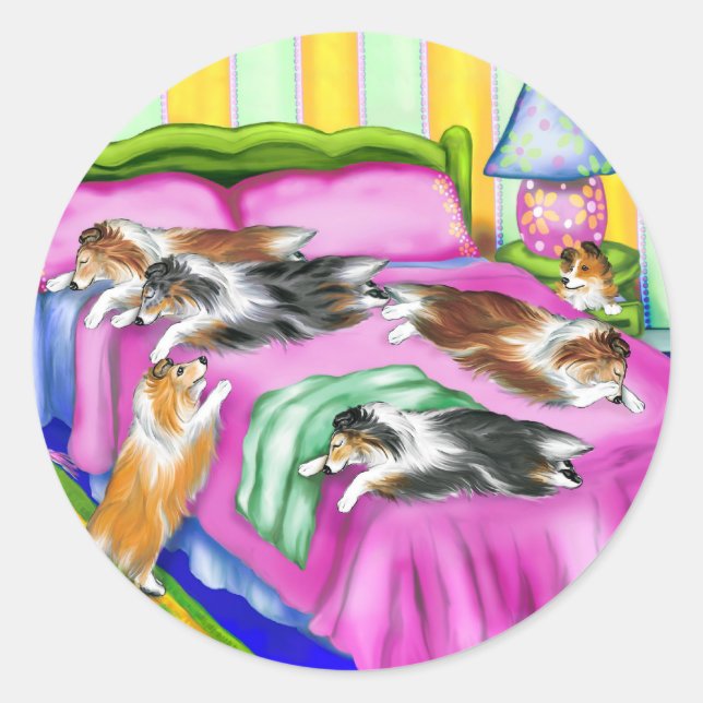 Pegatina Redonda Confort rosa Sheltie (Anverso)