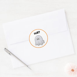 Pegatina Redonda Confused Ghost Says "Oob?" Funny Halloween Cartoon