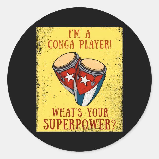 Pegatina Redonda Conga Tumbadora Cubana Drums Conguero Drummer Timb (Anverso)