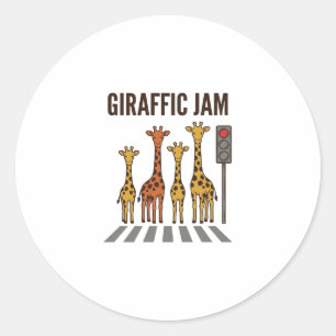 Pegatina Redonda Congestión Giraffic divertida jirafa cruzando vect