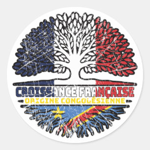 Pegatina Redonda Congo: Bandera de árbol de Francia congolesa