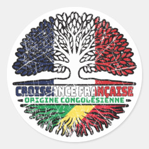 Pegatina Redonda Congo: Bandera de árbol de Francia congolesa