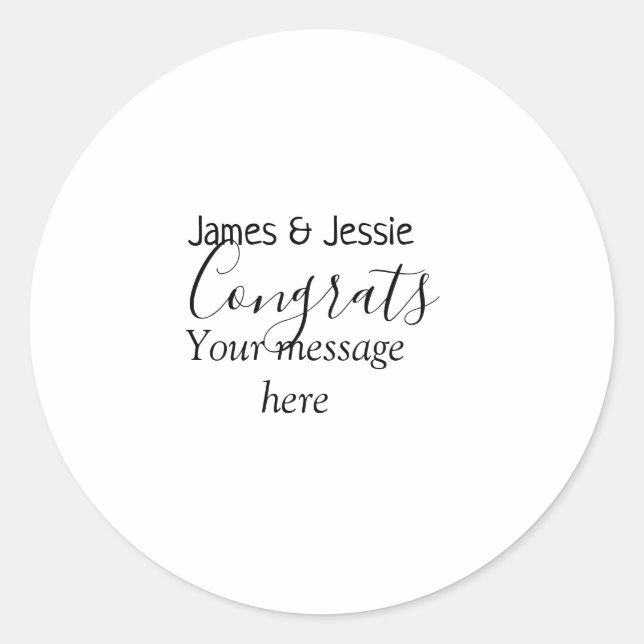 Pegatina Redonda Congrats add name message wedding newly wed couple (Anverso)