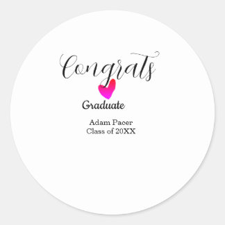 Pegatina Redonda Congrats graduation name class of 20XX year heart
