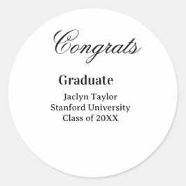 Pegatina Redonda Congrats graduation name university name class of