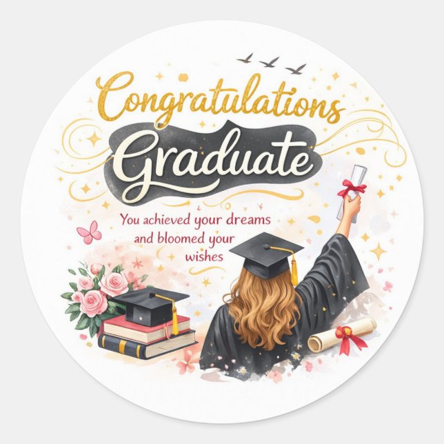 Pegatina Redonda Congratulations Graduate Sticker Gift Idea (Anverso)