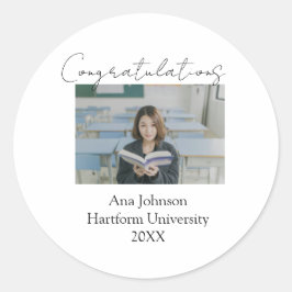 Pegatina Redonda Congratulations photo graduate name university yea